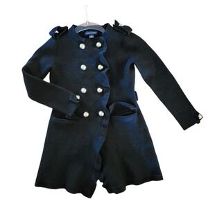 Banana Republic Girls Coat Sweater Dress Merino Wool Double Breasted Black SMALL